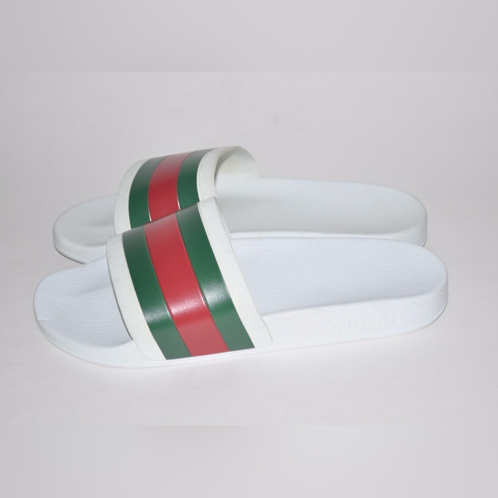 Authentic Gucci White Pool Slides Slip On Sandals Men's US Size 9 MSRP $495 - Picture 4 of 9
